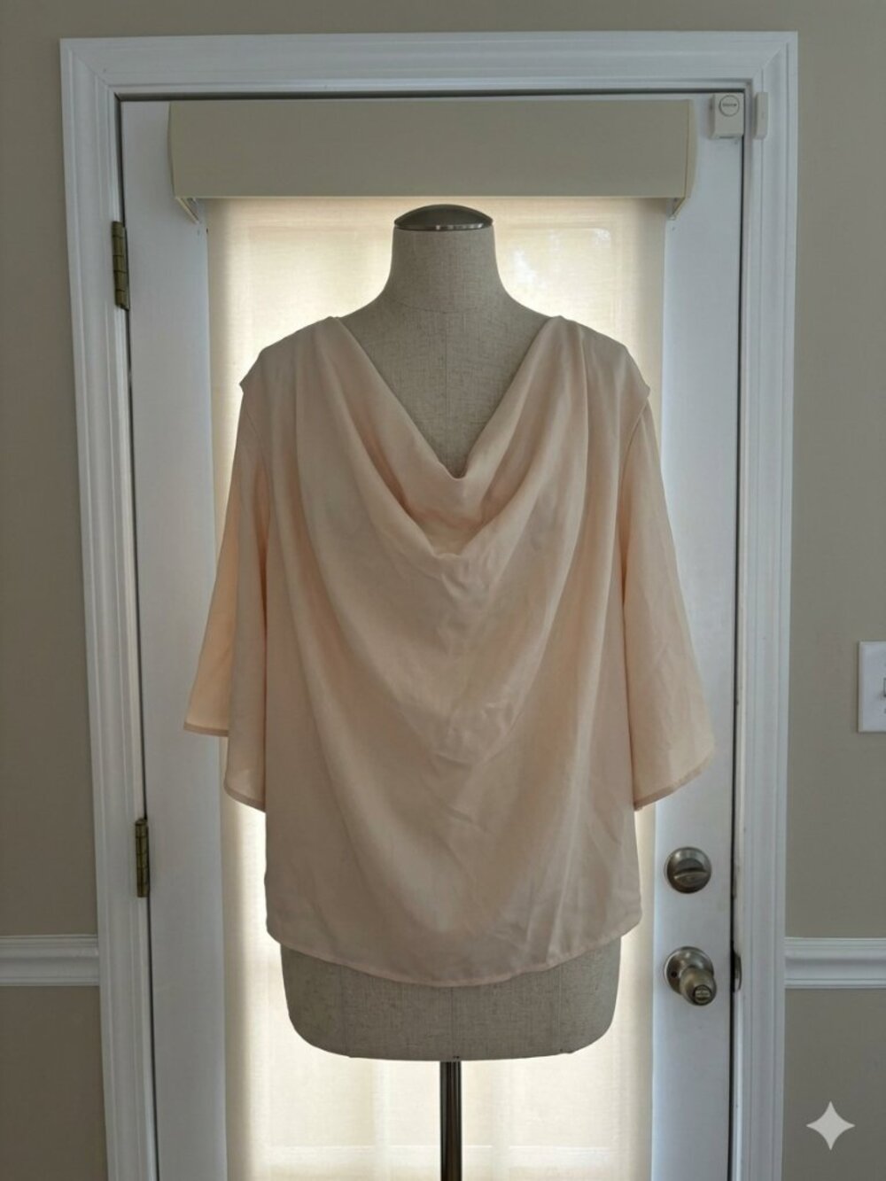 Beige Cowl Neck Flowy Sleeve Blouse